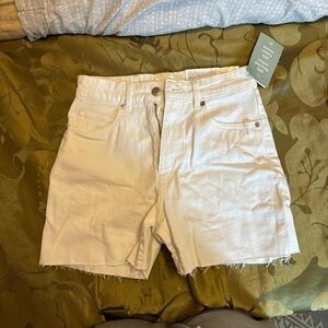 H&M White High-Waist Denim Shorts
